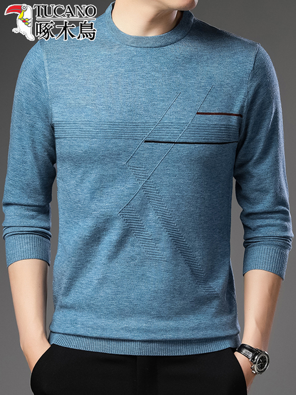 Woodpecker Spring and Autumn Thin New Sweater Men's Round Neck Long Sleeve T-Shirt Knitted Casual Wool Sweater