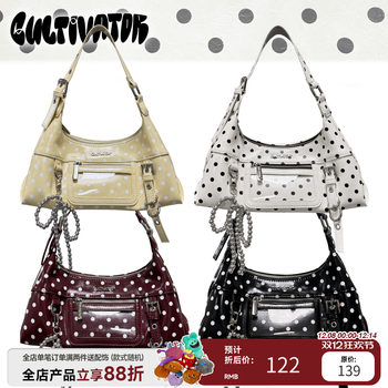 Cultivator original niche retro oil wax contrast color polka dot versatile shoulder crossbody underarm bag 2025 xia xin