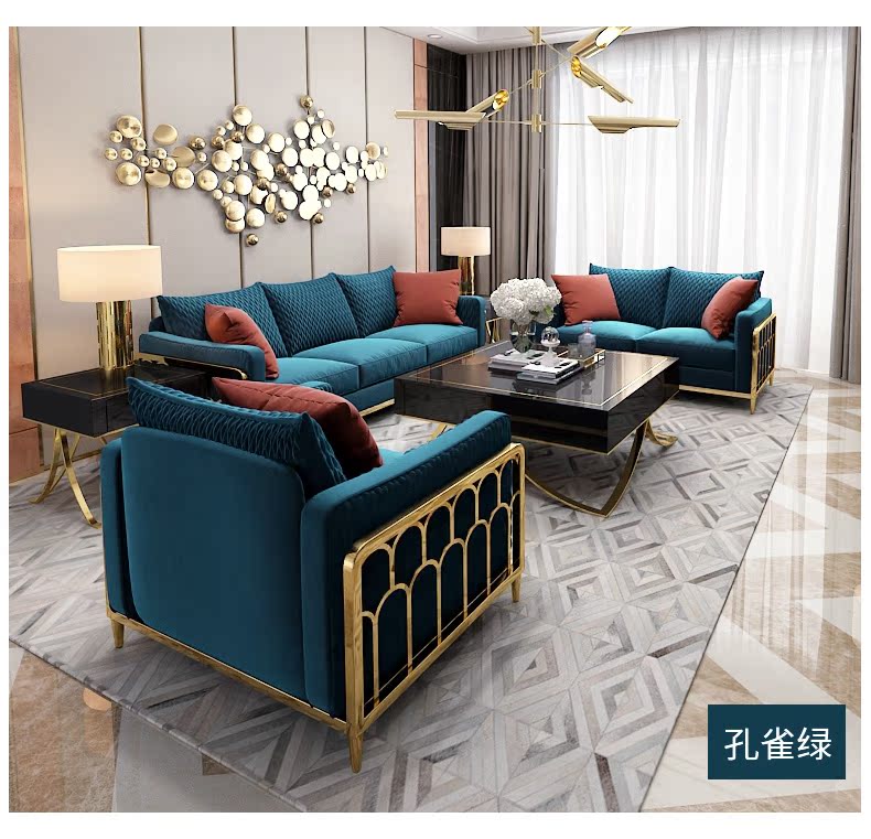 Tần đồ nội thất hổ vải ánh sáng sang trọng hiện đại sofa phòng khách nhỏ gọn kết hợp của gia đình nhỏ bằng thép không rỉ nhà rửa - Ghế sô pha sofa da