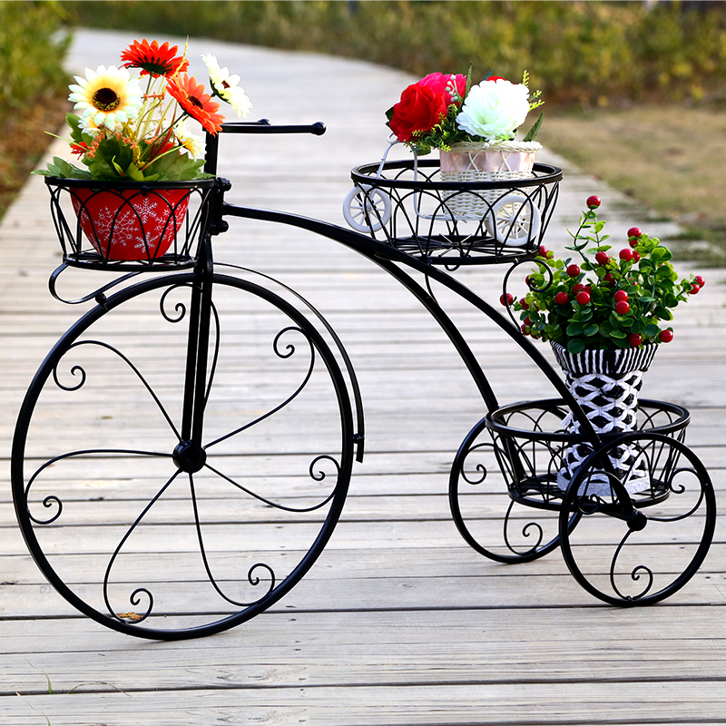 Bicycle flower stand Outdoor Wrought iron outdoor courtyard European decoration Simple North Italian modern shelf Floor-to-ceiling bicycle
