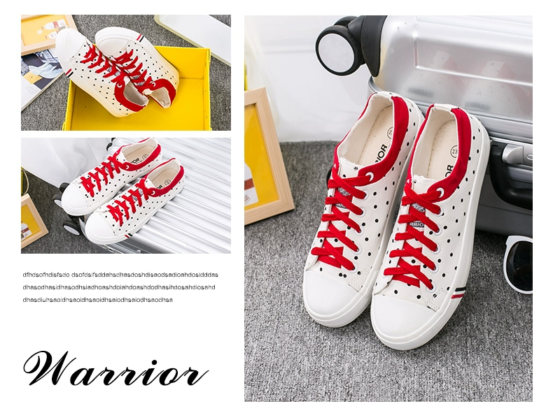 Kéo lại giày nữ polka dot vải canvas Giày vải cổ điển Giày nữ Giày polka dot giày thể thao Giày thường mùa hè Giày nữ thoáng khí - Plimsolls