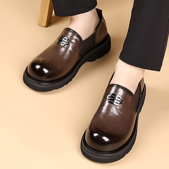 Men's leather shoes, winter business formal wear, British heightening, casual slip-ons, commuter big-head round-toe derby shoes