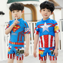 Boy split childrens swimsuit short sleeve pants sunscreen quick-drying cartoon spider man puppy Wang Wang team piggy page suit