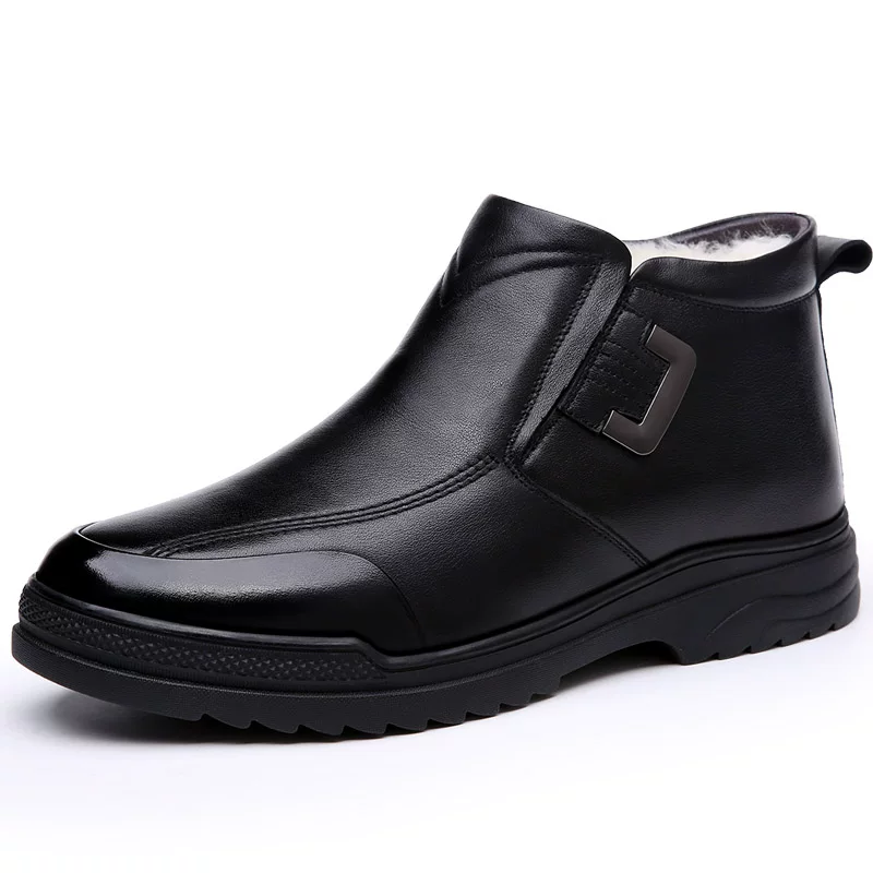 Keep warm non-slip low boots, genuine leather, for middle age