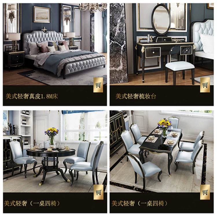 da sang trọng sofa góc kết hợp gỗ nhẹ Mỹ tân cổ điển phong cách châu Âu lớp đầu tiên của nội thất da phòng khách sẵn sàng - Ghế sô pha