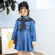 Đầm trẻ em 2019 xuân Hàn Quốc nữ sinh váy đầm khăn choàng nước ngoài màu rắn denim váy thủy triều - Khác