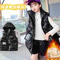 Girls waistcoat autumn outside wearing children winter thickened cotton waistcoat big boy girl with cap foreign air down cotton vest