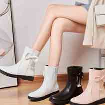 Girl Boots 2021 Autumn Winter New Single Boots Sweet Beauty Butterfly Knot Non-slip Middle Child Leather Boots Princess Children Short Boots