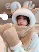 Cap Children Autumn Winter Christmas Deer Antlers Cute Korean Version Tide Winter Gloves Plush three sets of scarves to keep warm