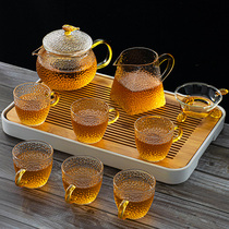 Glass tea set set home Japanese kung fu black tea cup simple high temperature boiling pot portable tea tray