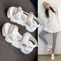 2020 Summer new beach sandals women wear rainbow bottom high heel pine cake bottom Velcro sports style casual sandals