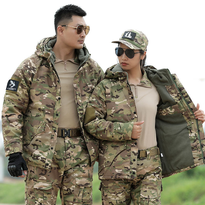 New camouflay suit suit men's set of new spring thin plus suede outdoor climbing fishing submachine jacket genuine