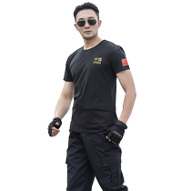 Camouflage suit mens summer thin casual tactical outdoor student military training short-sleeved black elastic training suit