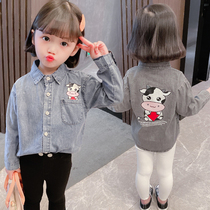 Girls denim jacket spring 2021 new Korean version of the foreign style baby spring and autumn top little virgin treasure spring clothes