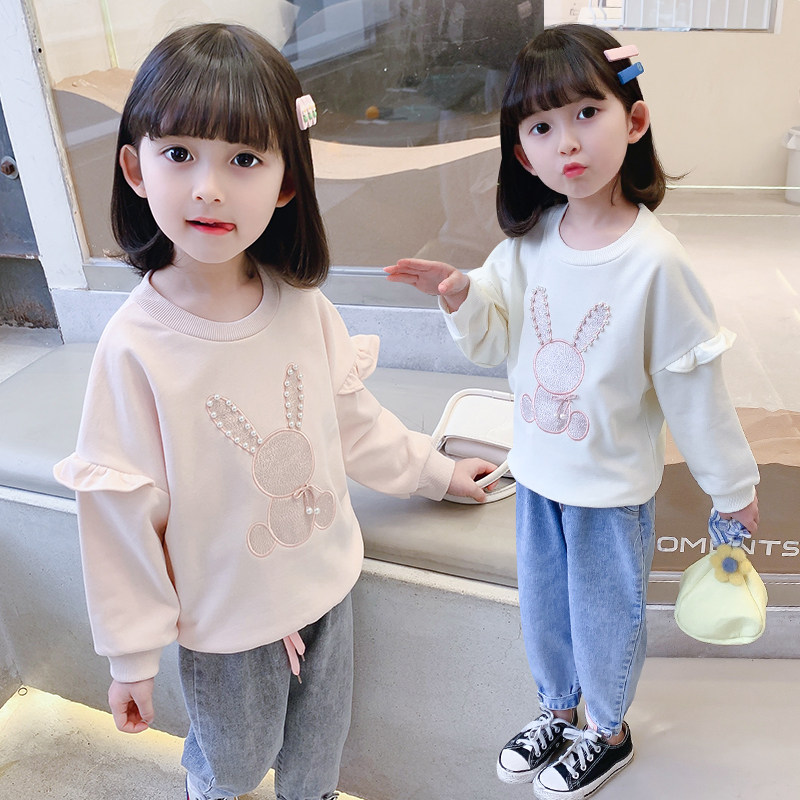 Child Clothing Girl Thick T-Shirt Spring 2022 New Foreign School Children Spring And Autumn Long Sleeves Children Women Babies Pure Cotton Blouses Tide