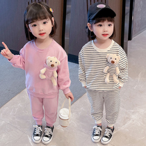 Girls  net red Yangqi Spring Suit Childrens sports clothes Small childrens clothing Yangqi baby spring and autumn sweater two-piece set
