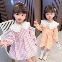 Girls  autumn Dresses Childrens princess dresses Spring and autumn pure cotton baby plaid skirts Little virgin treasure autumn skirts