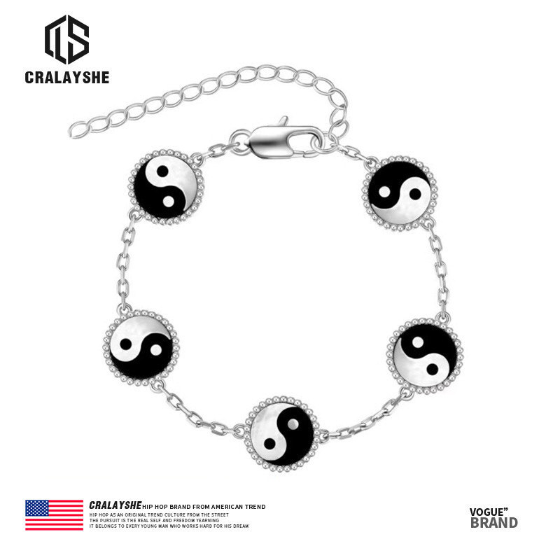 Official Authentic Product "Tai Chi Yabao" White Mother-Of-Pearl and Black Agate Spliced Bracelet for Couples, Men and Women, Chinese Style and National Trend Official Authentic Product "Tai Chi Yabao" White Mother-Of-Pearl and Black Agate Spliced Bracelet for Couples, Men and Women, Chinese Style and National Trend