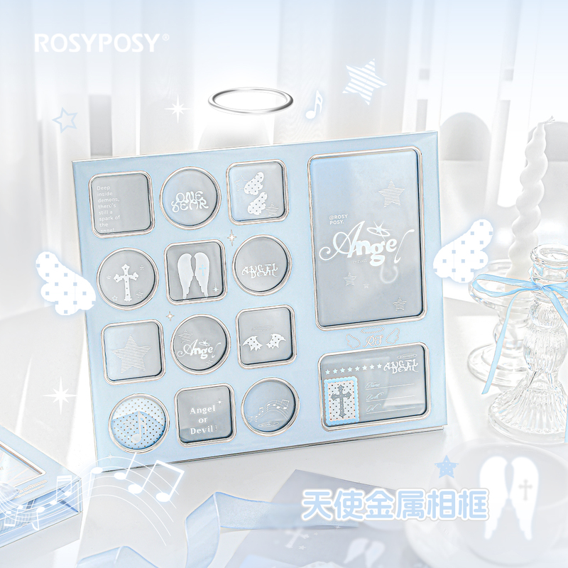 Rosyposy Soft Angel Baby Photo Frame Fourteen Grid Light Art Style Collage Display Frame Desktop Ornament Photo Album