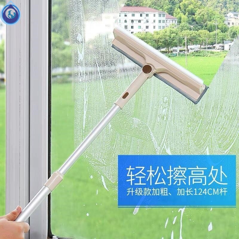 (Scratchable and erasable)Glass cleaner double-sided telescopic rod Window cleaner artifact High-rise wiper cleaning cleaning brush