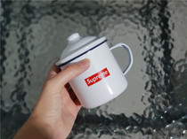 Supreme enamel cup vintage nostalgic creative handle cup lid tea jar white boxed gift gift trend