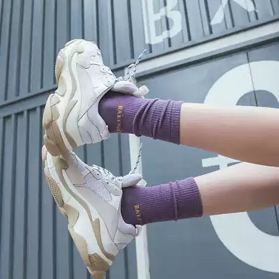 3 pairs of bubble socks women autumn and winter ins tide socks female middle tube Korean candy color letter stockings college style Japanese series