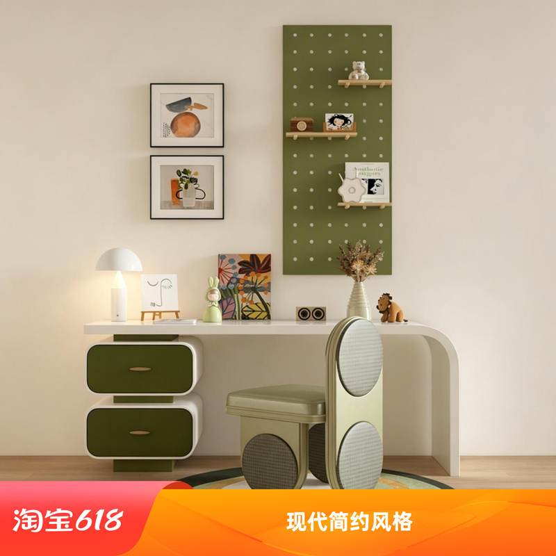 Modern Minimalist Solid Wood Children's Room Home-Use Dressing Table and Drawer Cabinet Combo, Sales Model Room Desk, Creative Office Desk