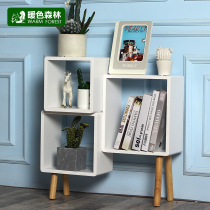 Nordic creative lattice multi-layer solid wood shelf Modern simple living room bedroom multi-function storage display bookcase