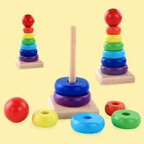 Factory direct small wooden rainbow tower stacking music ring 1-2-3 years old baby baby early education educational toys