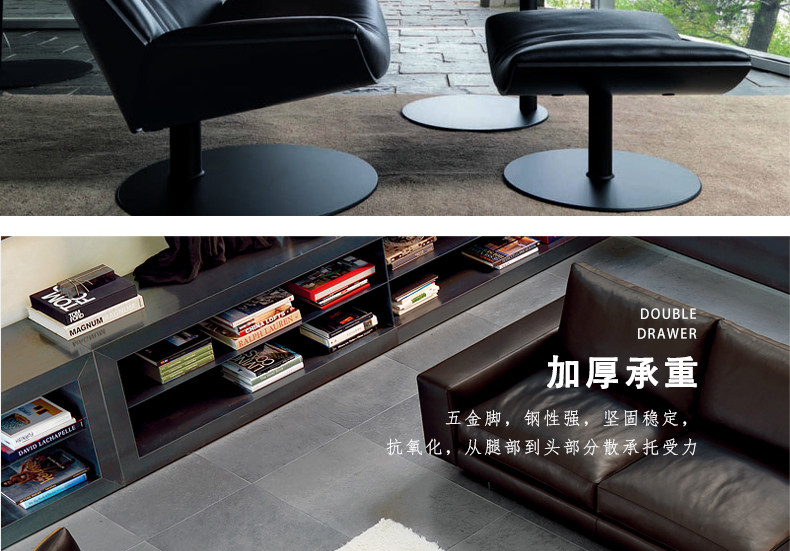 товар из китая 意式休闲沙发椅设计师款简约皮质客厅会客椅书房卧室躺椅脚踏椅子 OTHER