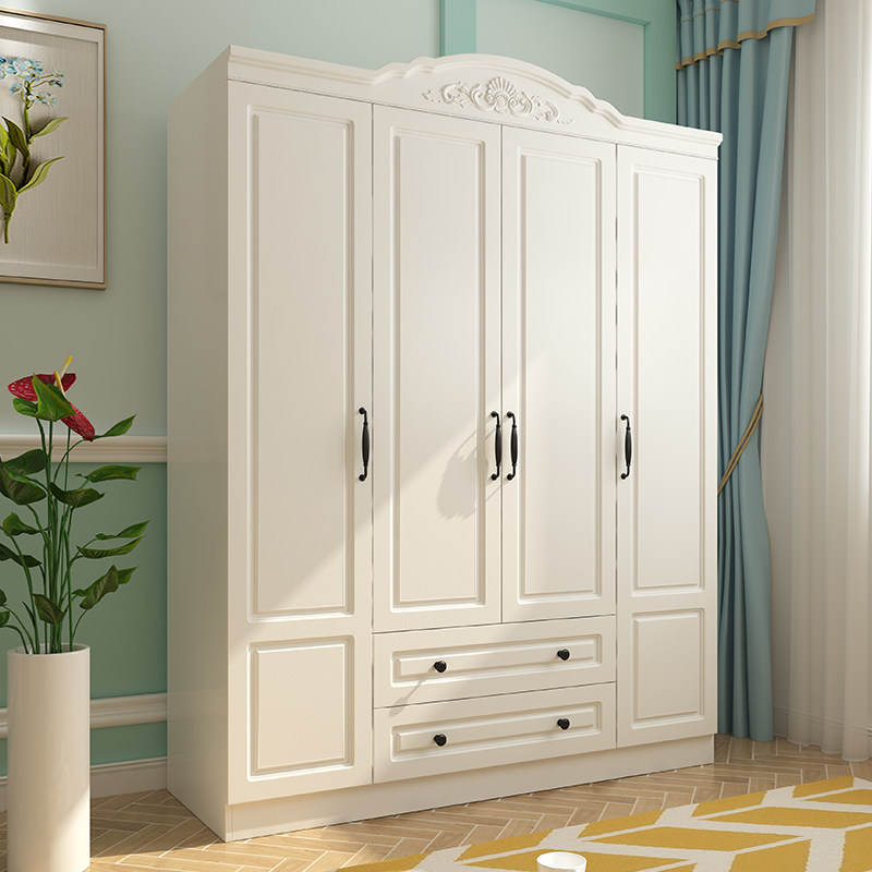 Wardrobe modern minimalist home bedroom white overall large wardrobe four or six doors bag installation European pastoral style cabinet