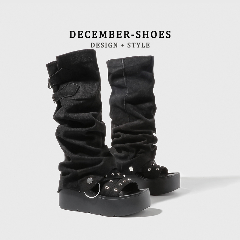 Two-Way Detachable Sleeve Booties, Women's Boots with Thick Soles, Height Increase of 6cm, Chelsea Boots, Slip-On Sandals