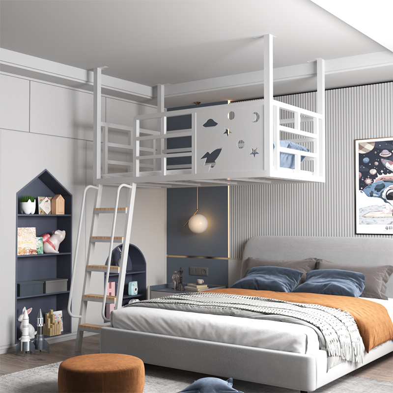 Small Apartment Wrought Iron Hammock Hanging Attic Bed Bedroom Home Elevated Bed Sheets Upper Ceiling Duplex Second Floor Bed