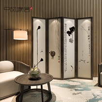 New Chinese zen screen custom partition living room folding screen Solid wood folding screen Qi Baishi ink painting
