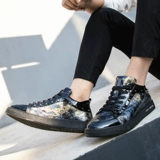 Низкие трендовые кроссовки, высокая мужская повседневная обувь, осенние, тренд сезона, в корейском стиле, из натуральной кожи, с шипами