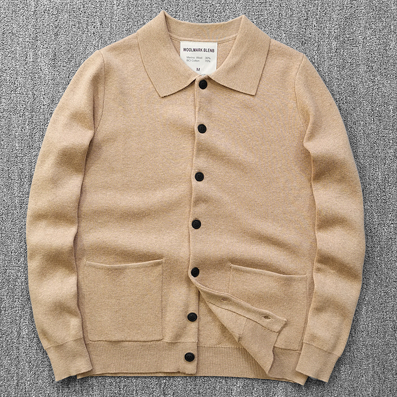 Swedish Royal Family's Favorite Merino Wool Autumn and Winter Men's Elegant and Artistic Lapel Knitted Cardigan Sweater Jacket