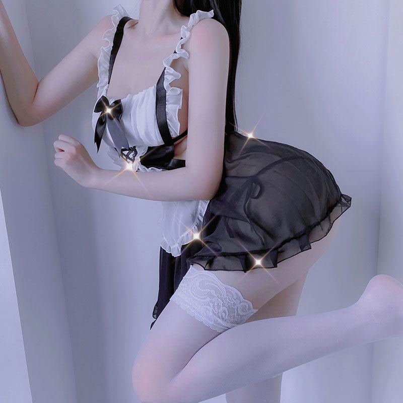 Sexy sentimental lingerie, transparent tempt with small breasts, lace teasing little nurse's maid passion suit