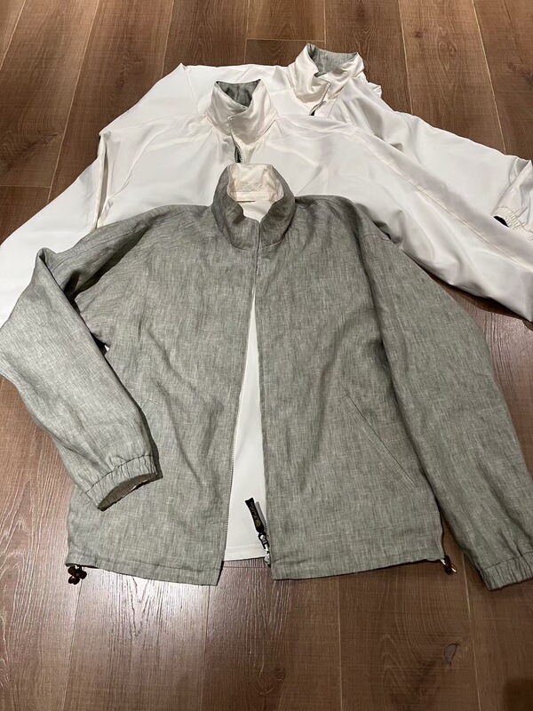 Unbranded Pure Linen Yarn-Dyed, Rayon Custom-Woven Poly Double-Sided Wearable Jacket, the White Part Is Very Silky
