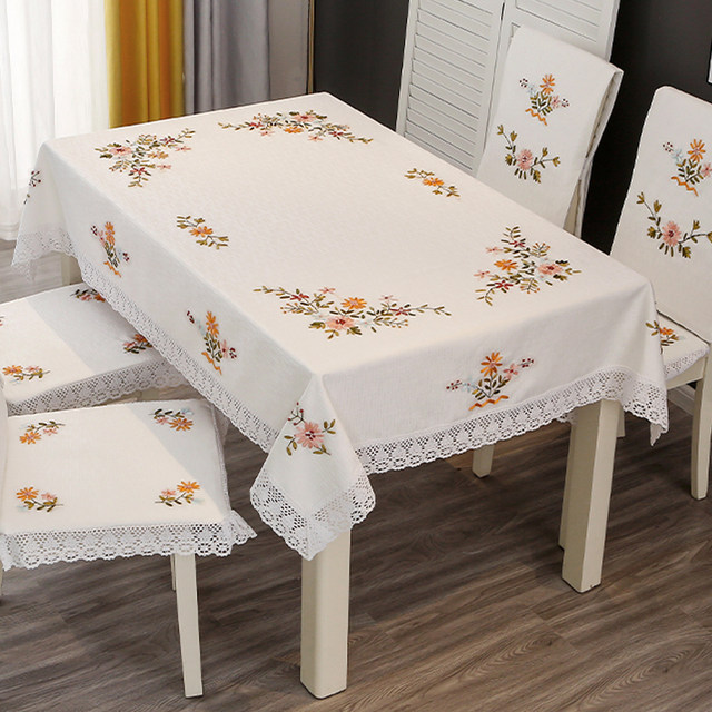 Embroidered tablecloth Embroidered tablecloth ສີແຂງ linen square cover cloth rectangular coffee table cloth light luxury Chinese table cloth