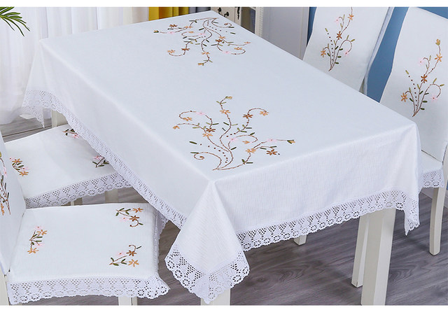Embroidery round table polyester linen crocheted tablecloth square plant light green tea tablecloth light luxury rectangular tablecloth ງ່າຍດາຍ