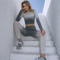 Cross-border autumn gradient sports suit for women running outer wear quick-drying womens fitness clothing tight elastic yoga clothing