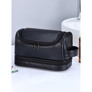 Japanese imported pu leather portable makeup bag for men's toiletries with hooks for portable business simple cosmetic storage