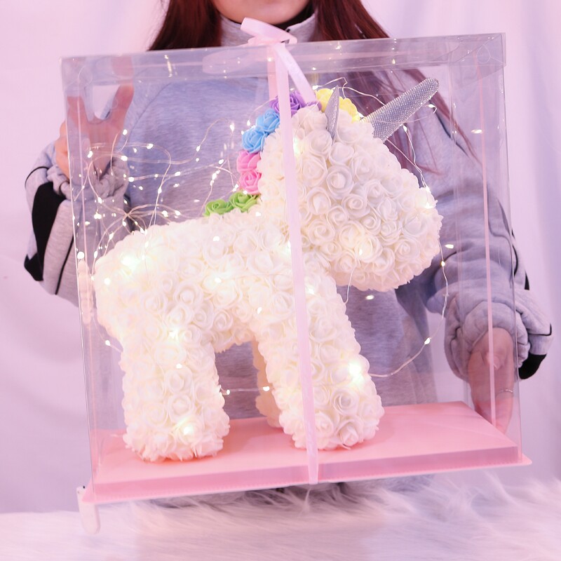 Evergreen flower unicorn rose gift box table white send wife's girlfriend's birthday Seven New Year's Eve gift