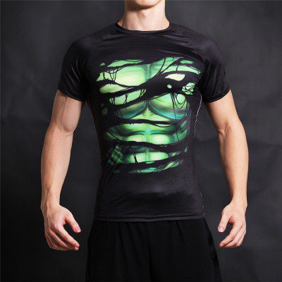 Men's summer PRO hero clothing tights men's boxing sports fitness clothes running men's training compression elastic quick-drying T-shirt