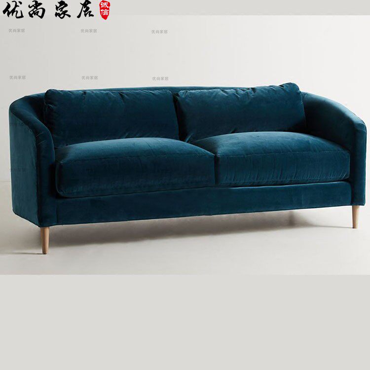 Nordic velvet fabric double three American modern peacock blue designer model room living room leisure sofa