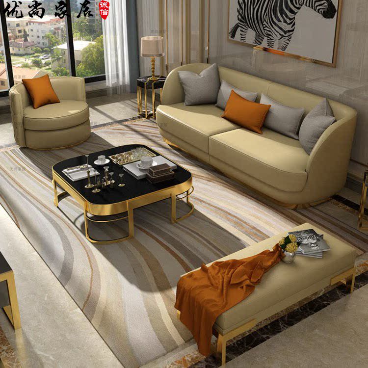 Hong Kong-style light luxury Nordic modern model room living room club Italian designer double three-seat sofa customization