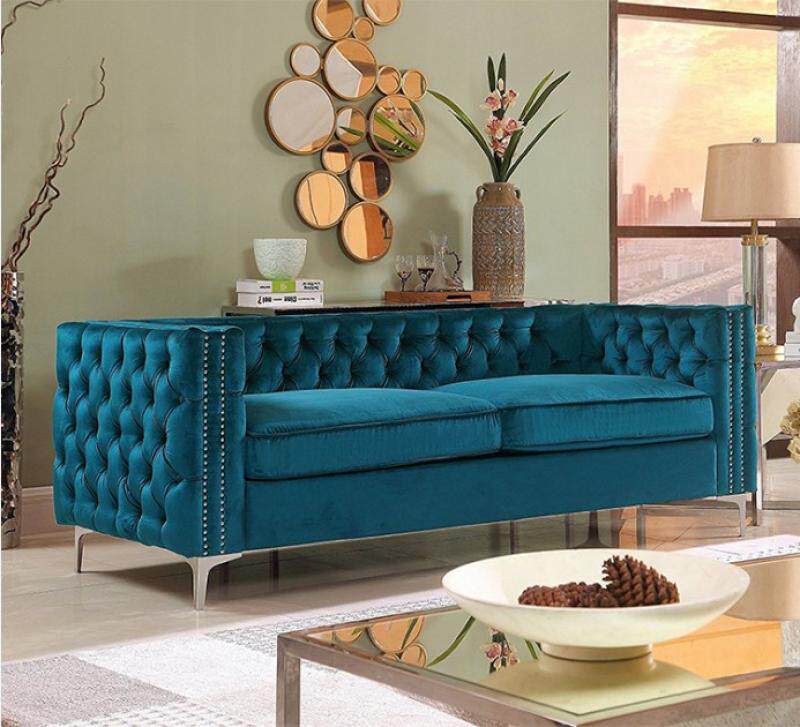 Nordic designer peacock blue fabric modern living room studio fashion single and double three-seat sofa combination