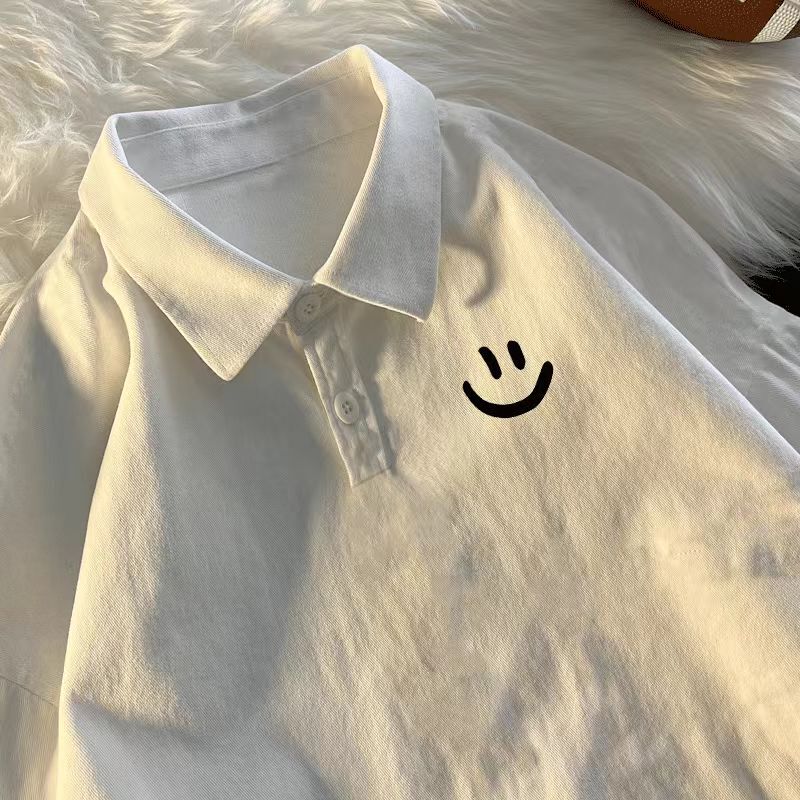 Girls' Spring and Autumn Pure Cotton White Long-Sleeved T-Shirt Polo Shirt, Boys' Autumn Loose Lapel Top, Winter Base Layer Shirt