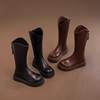 Children's Long Boots, Girls' Martin Boots, Fleece-Lined High-Top Leather Boots, Fashionable Autumn and Winter New Popular Style, Double Cotton Chimney Boots