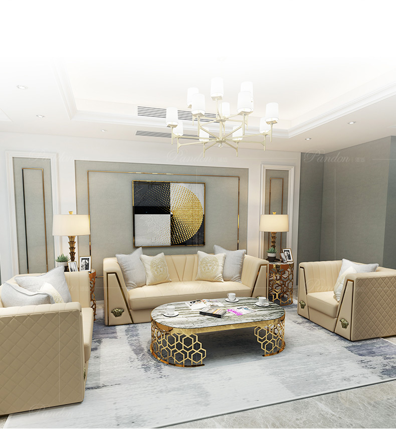 Pan Dun nội thất sofa da kích thước biệt thự căn hộ mẫu nội thất phòng phong cách Ý ánh sáng sang trọng hiện đại sofa - Ghế sô pha ghế sofa gỗ kéo ra thành giường
